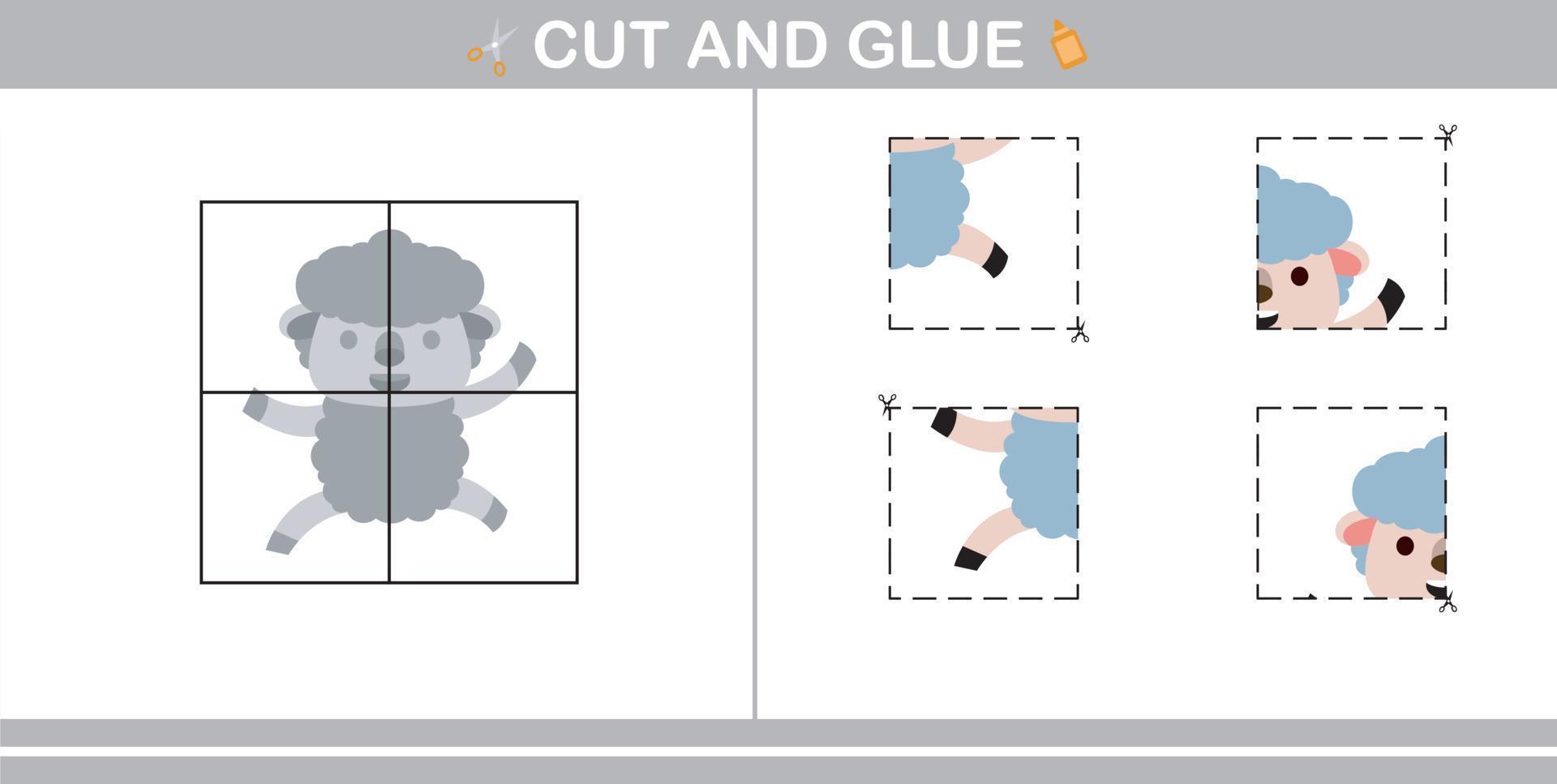 Cut and Glue of cute sheep,education game for kids age 5 and 10 Year Old vector