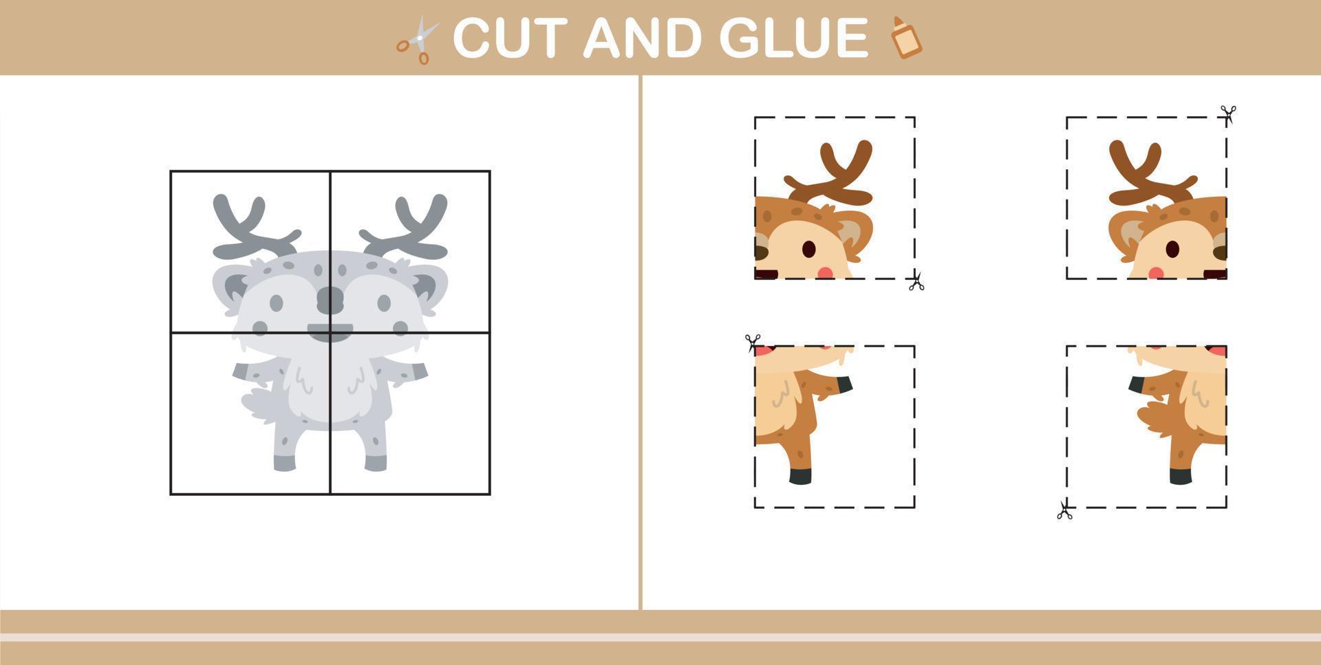 Cut and Glue of cute deer,education game for kids age 5 and 10 Year Old vector