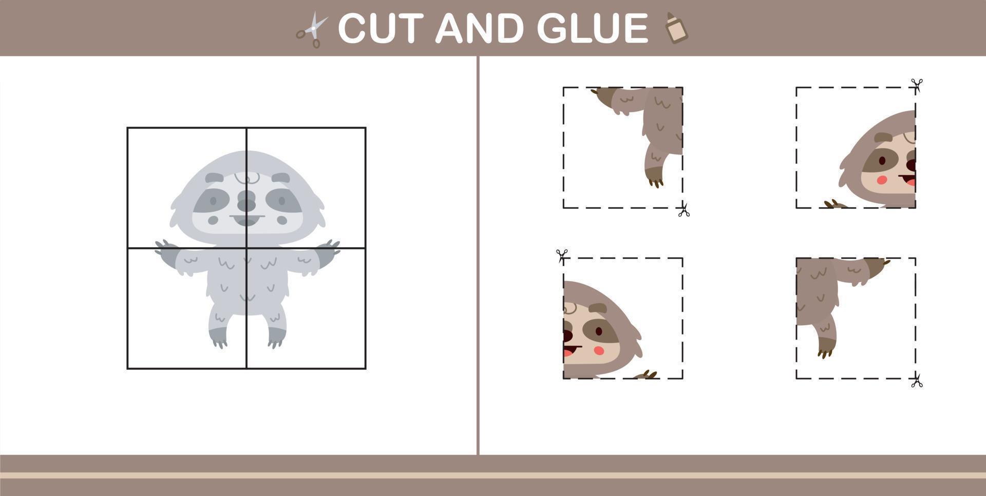 Cut and Glue of cute sloth,education game for kids age 5 and 10 Year Old vector