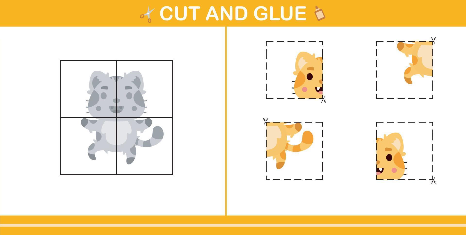 Cut and Glue of cute cat,education game for kids age 5 and 10 Year Old vector