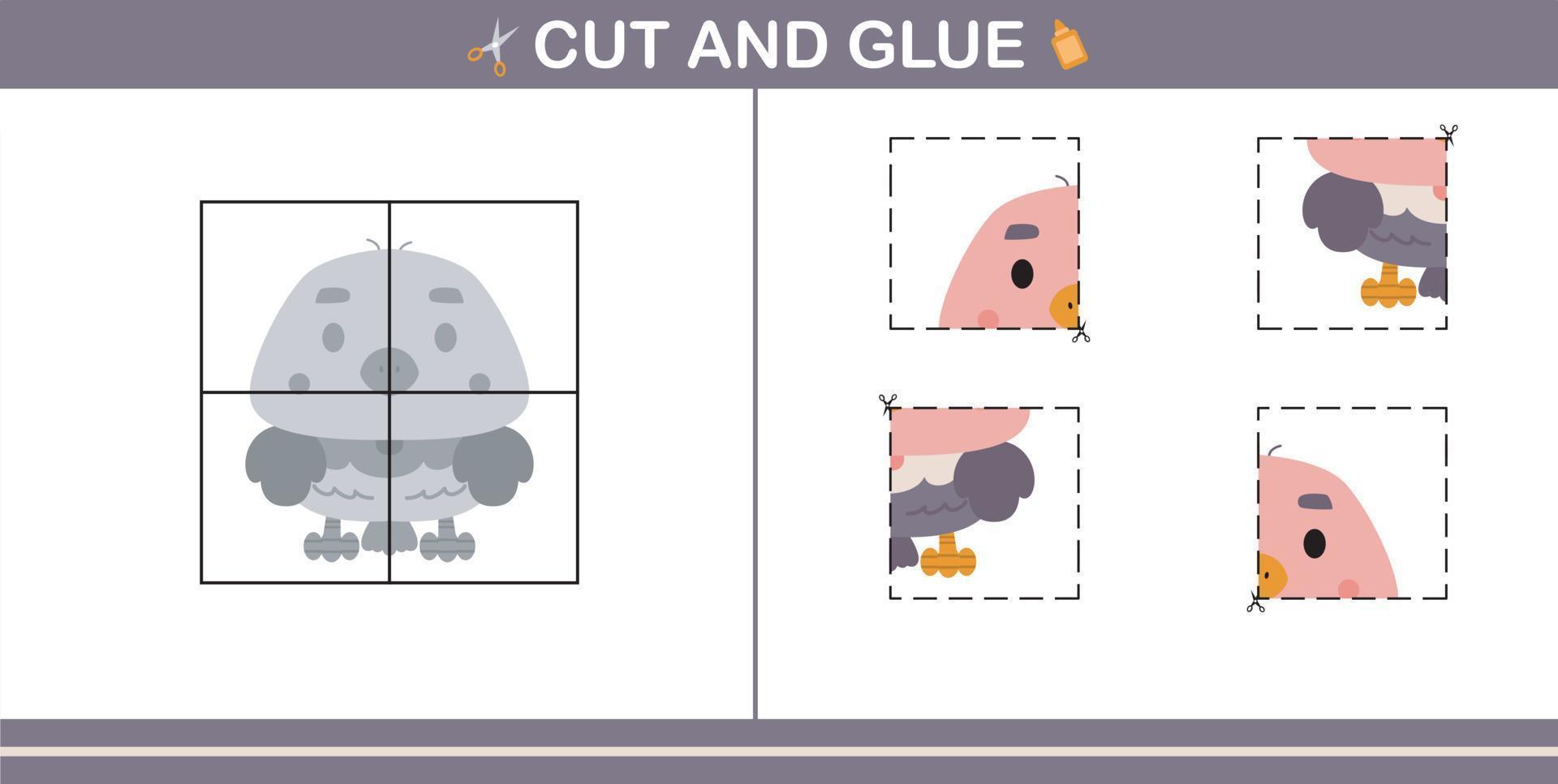 Cut and Glue of cute vulture,education game for kids age 5 and 10 Year Old vector