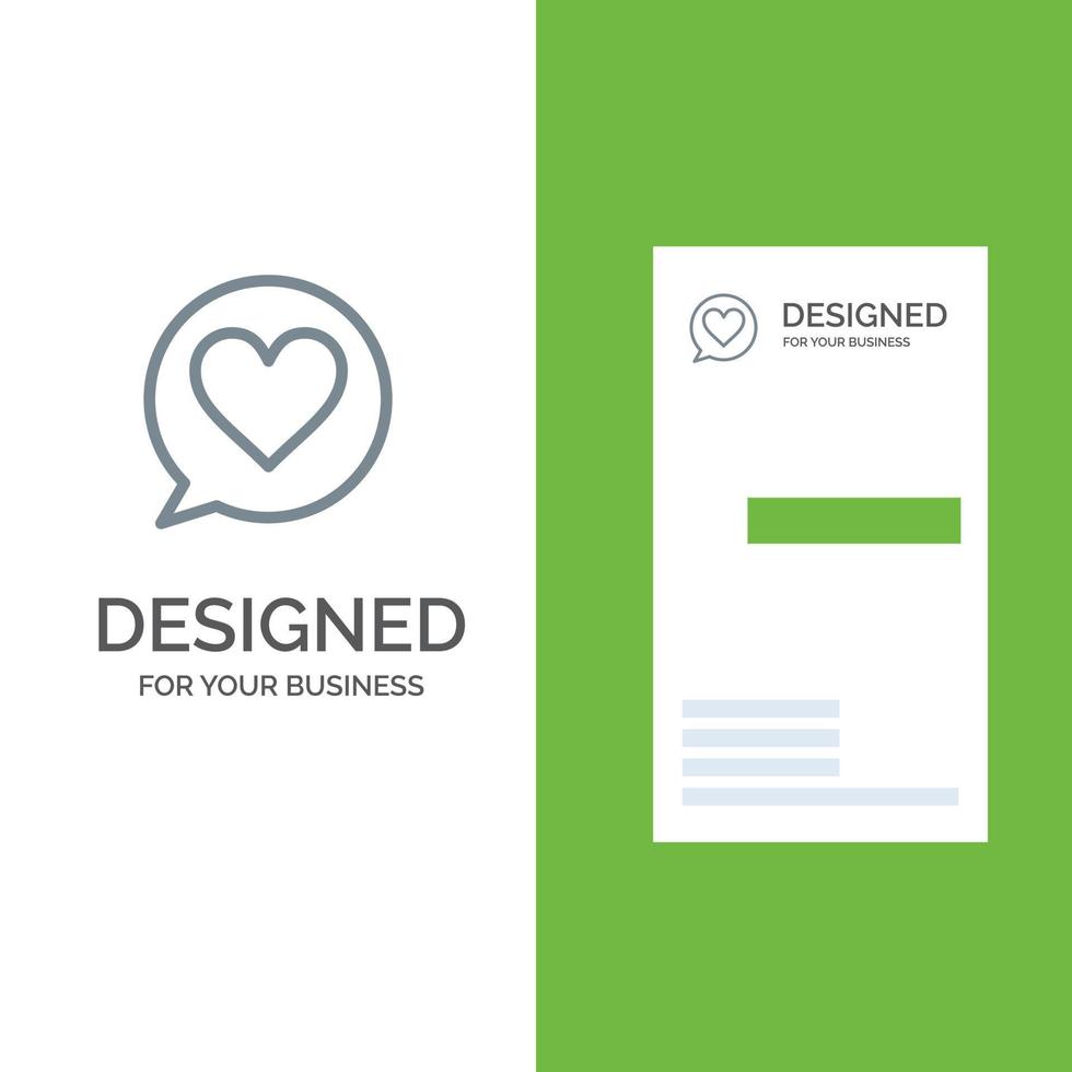 chat amor corazón gris diseño de logotipo y plantilla de tarjeta de visita vector
