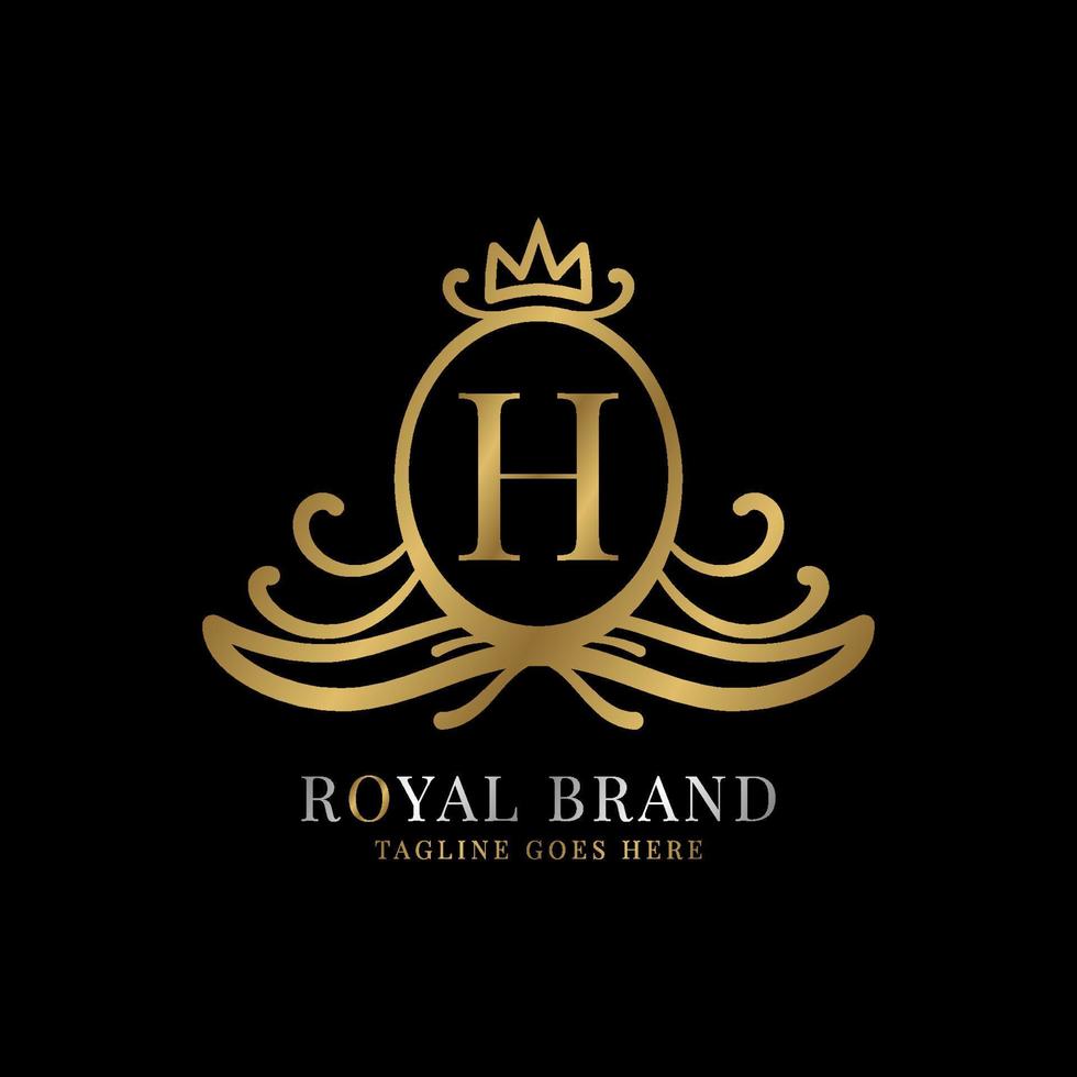 diseño del logotipo del vector de la cresta real de la letra h para la marca vintage y la inicial del cuidado de la belleza