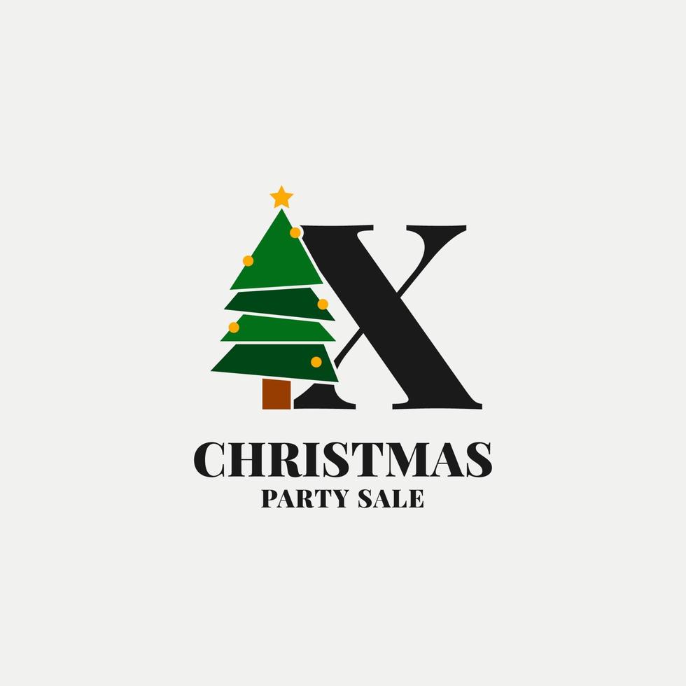 letter X with christmas tree decoration for celebrating december sale or party initial icon vector