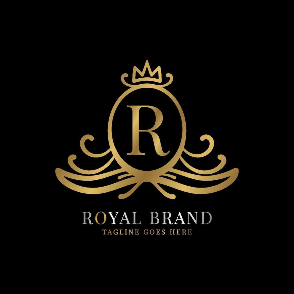 letter R royal crest vector logo design for vintage brand and beauty care initial