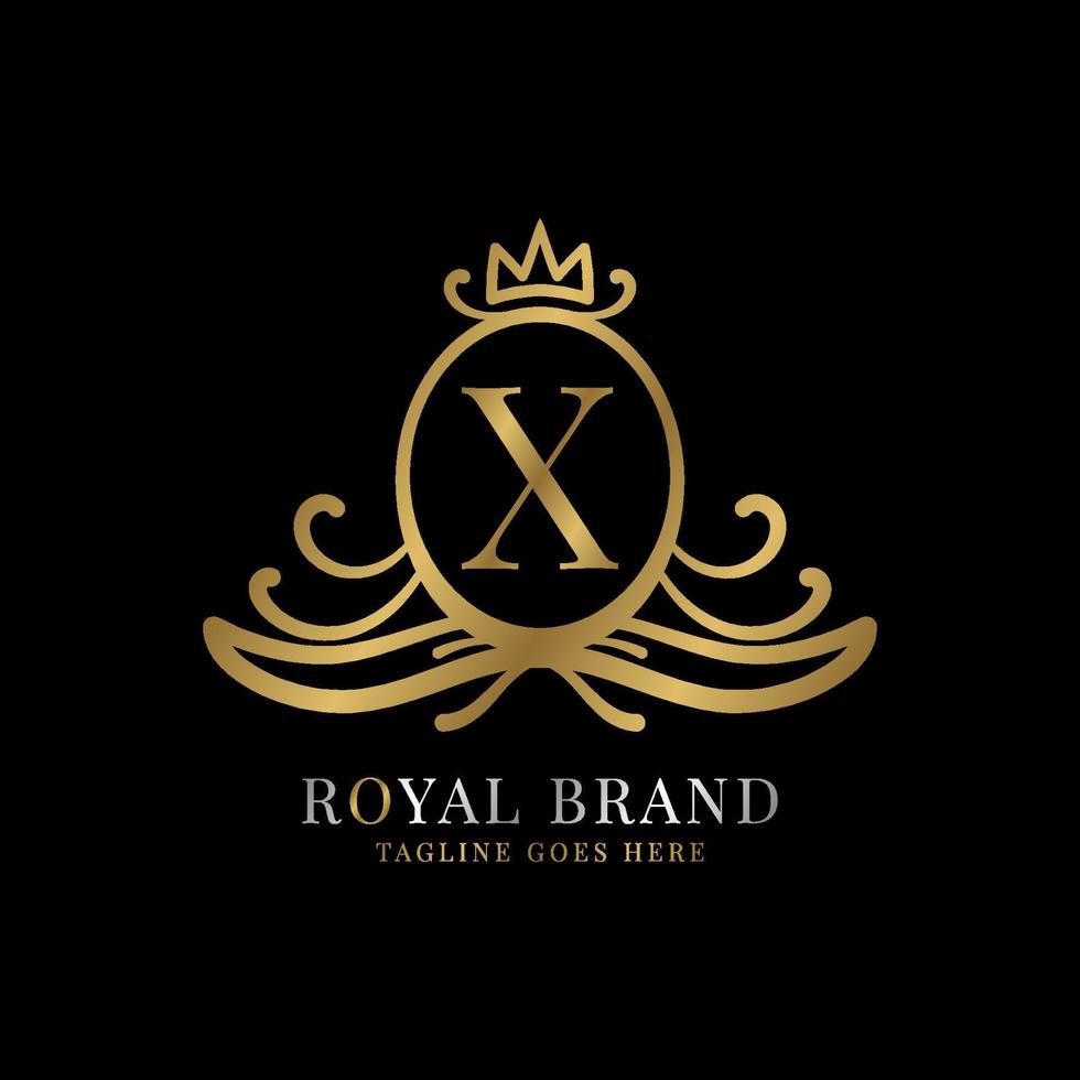 diseño del logotipo del vector de la cresta real de la letra x para la marca vintage y la inicial del cuidado de la belleza
