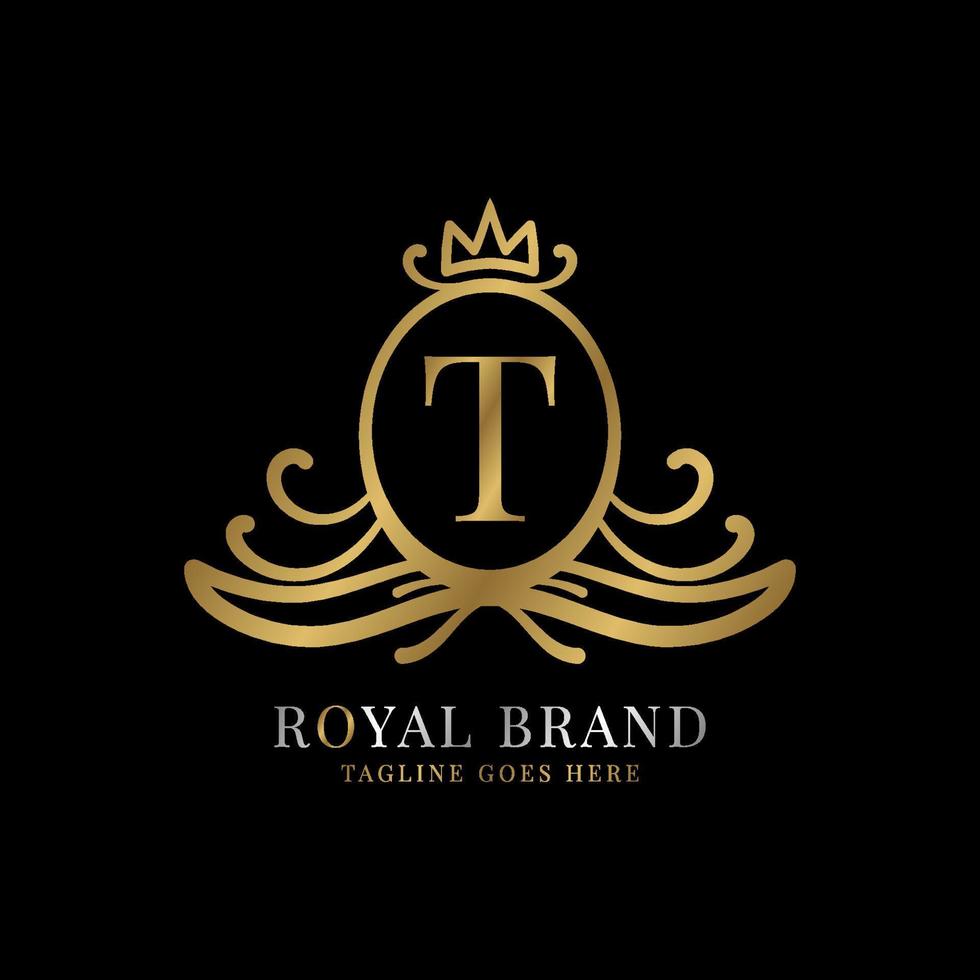 letter T royal crest vector logo design for vintage brand and beauty care initial