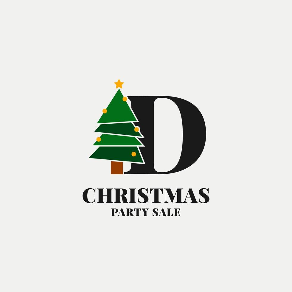 letra d con decoración de árbol de navidad para celebrar la venta de diciembre o el icono inicial de la fiesta vector