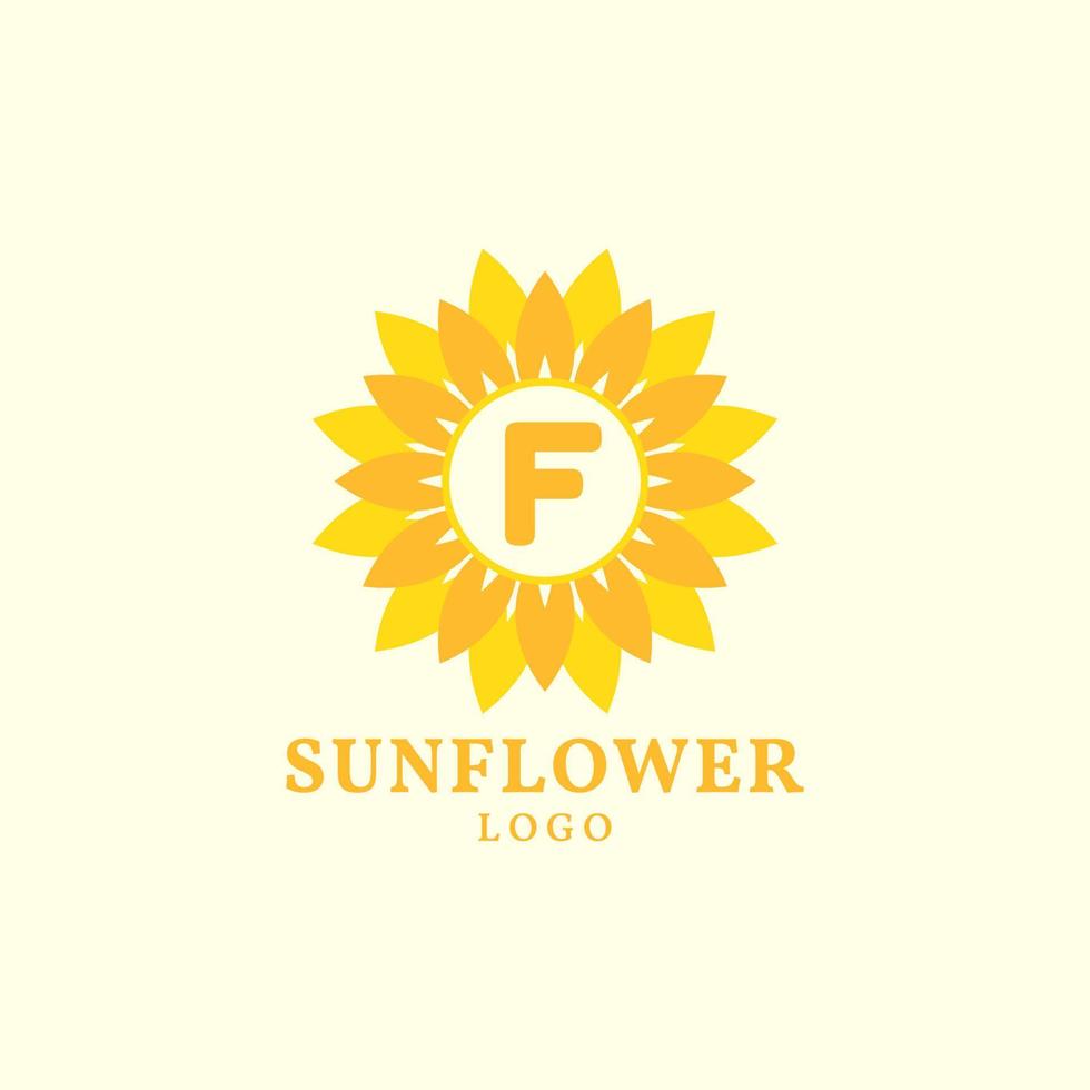 letra f girasol cálido y encantador diseño de logotipo vectorial vector