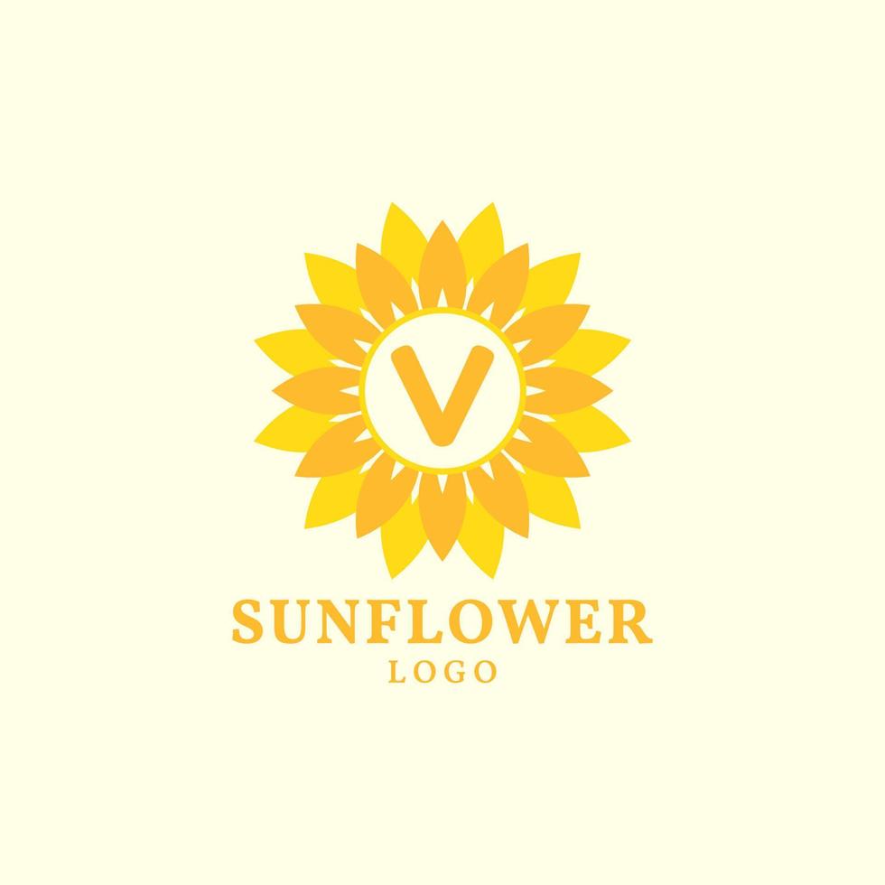 letter V sunflower warm and charming vector logo design