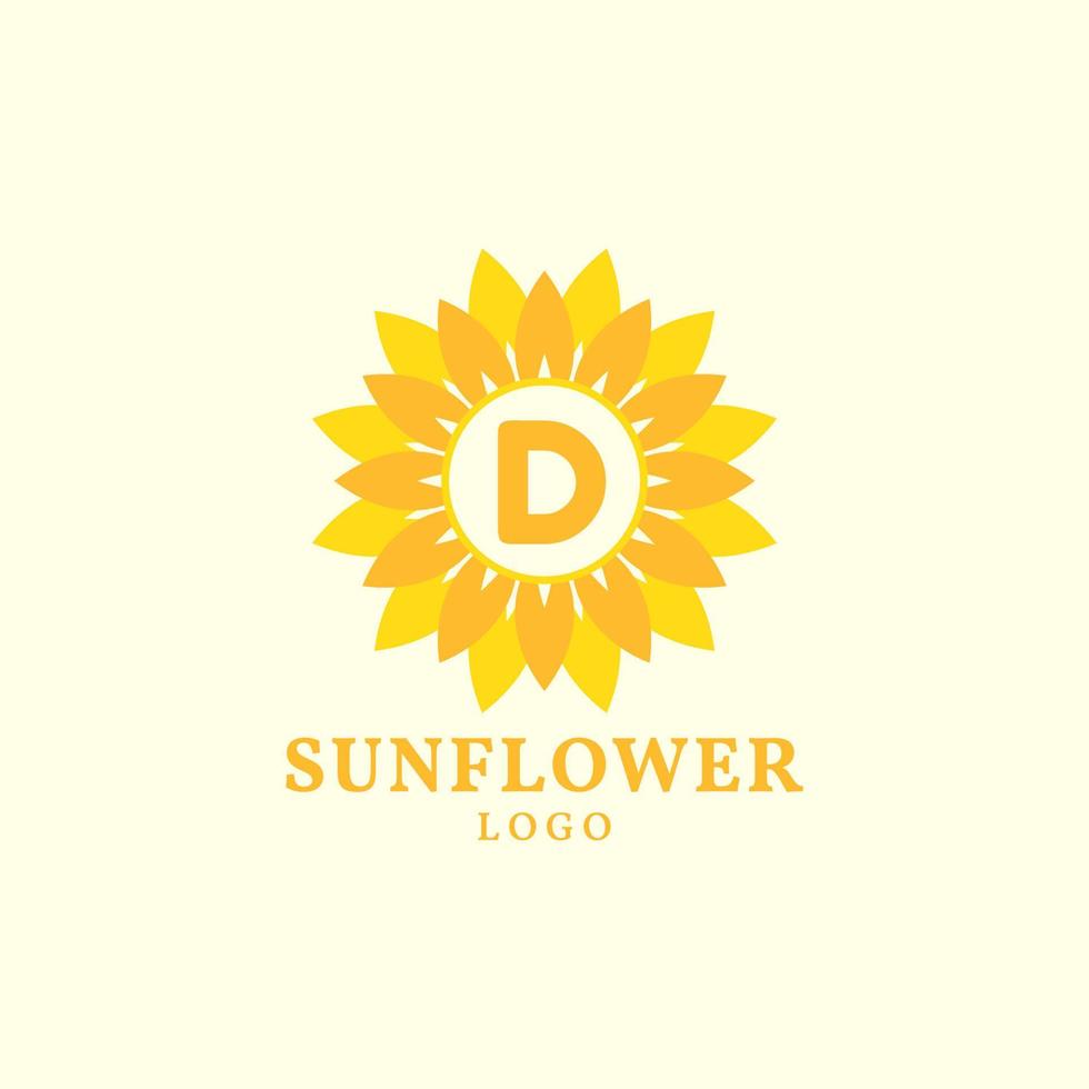 letra d girasol cálido y encantador diseño de logotipo vectorial vector