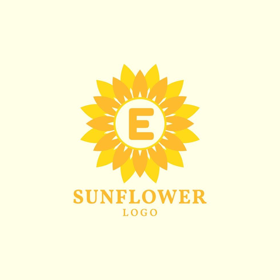 letter E sunflower warm and charming vector logo design