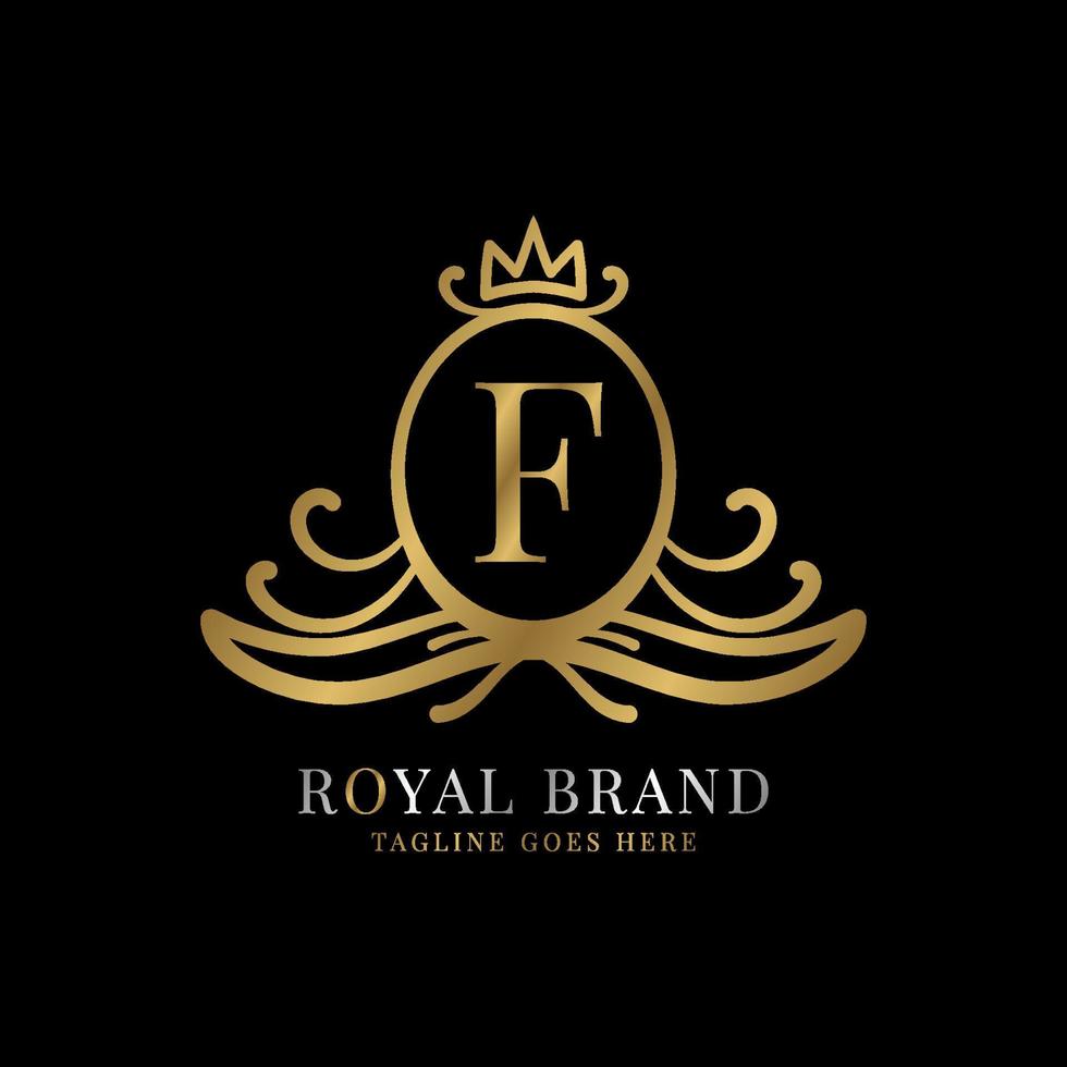 diseño de logotipo de vector de cresta real de letra f para marca vintage y inicial de cuidado de belleza