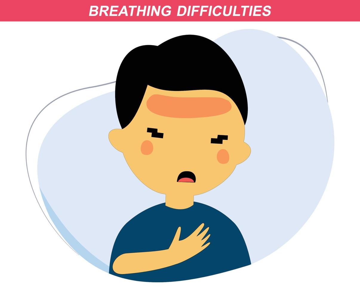 child short of breath holding his chest. flat design vector