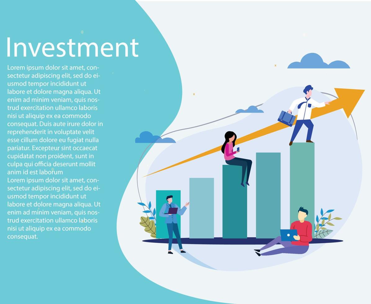 fondo de vector de inversión. fondo de personas de pie en el gráfico de inversión