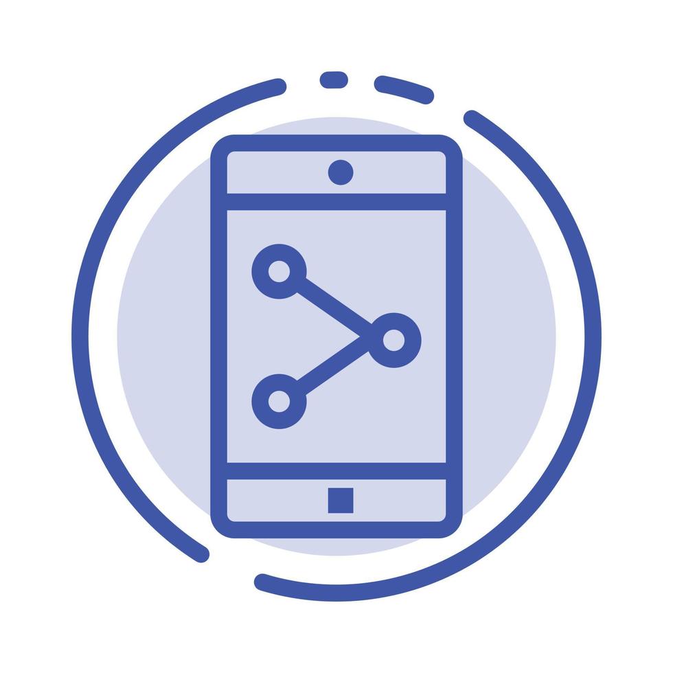 aplicación compartir móvil aplicación móvil línea punteada azul icono de línea vector