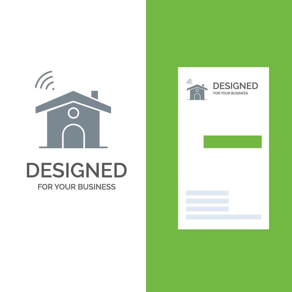 diseño de logotipo gris de casa de señal de servicio wifi y plantilla de tarjeta de visita vector