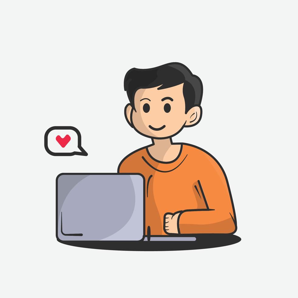 person working in office with laptop vector