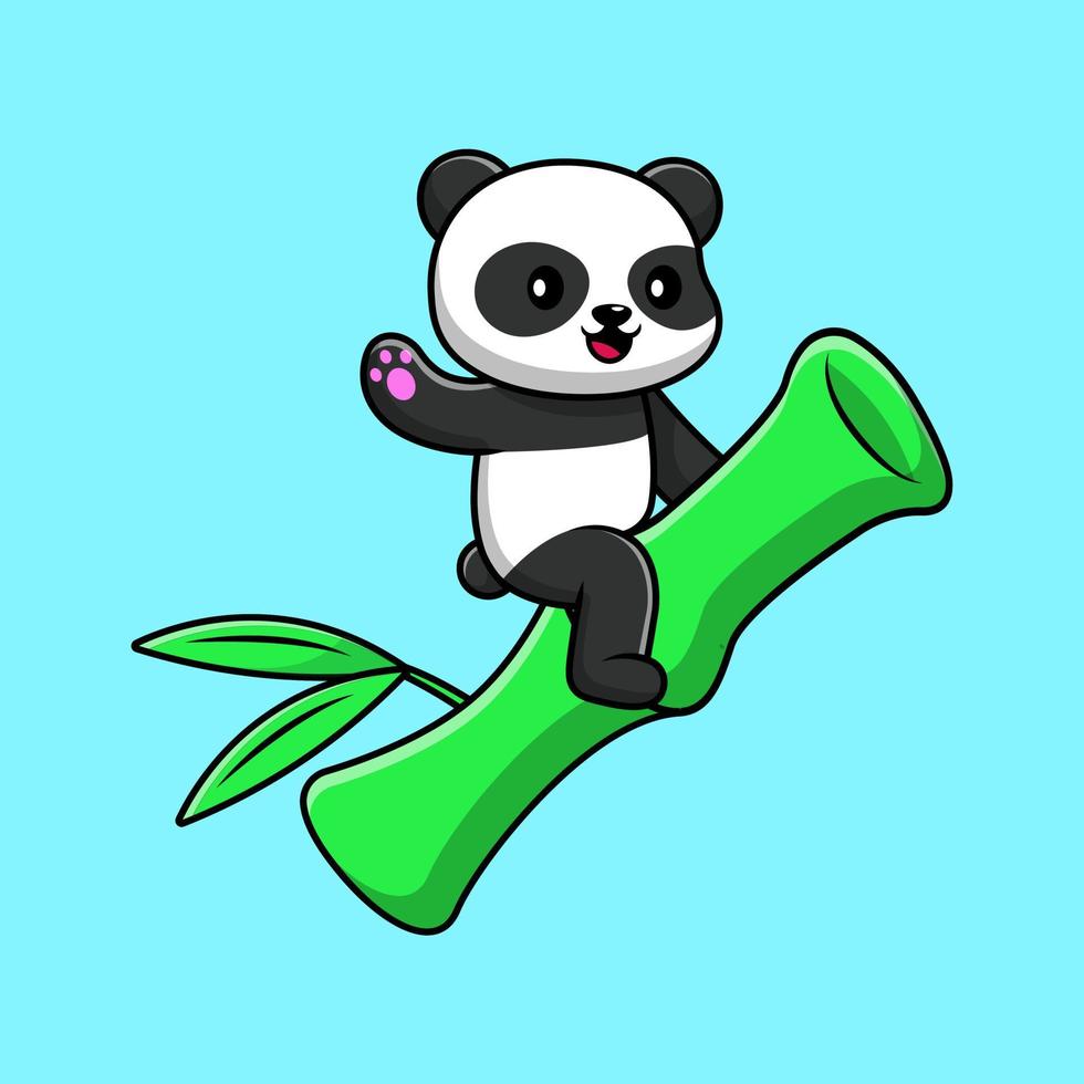 Cute Panda Riding Bamboo Cartoon Vector Icons Illustration. Flat Cartoon Concept. Suitable for any creative project.