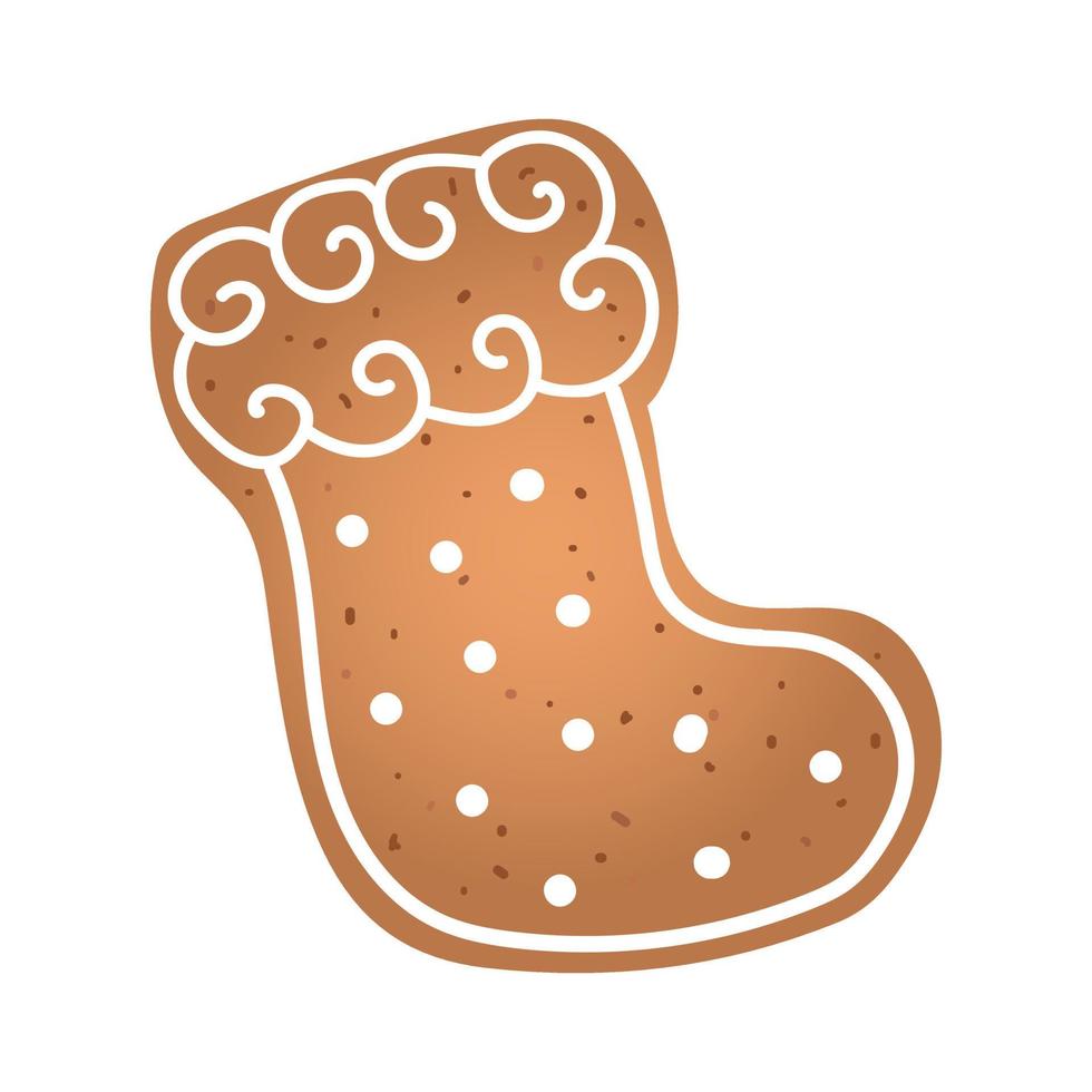 galleta de jengibre navideña en forma de botas con glaseado blanco. ilustración vectorial en estilo plano vector