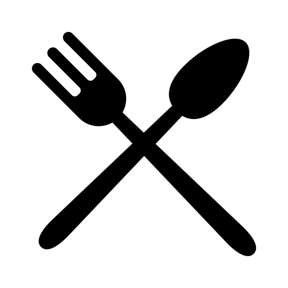 icono de cuchara y tenedor en estilo silueta, concepto de negocio de restaurante para icono de restaurante. icono de vector sobre fondo blanco