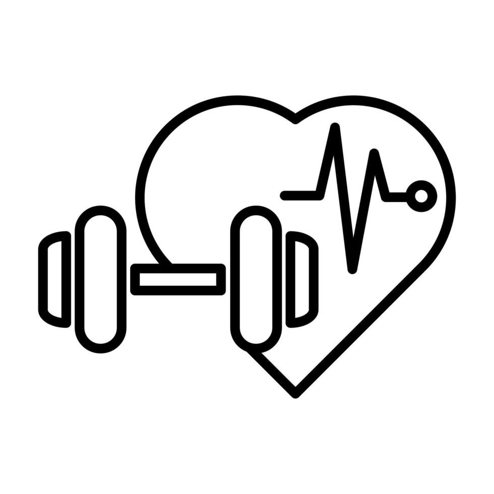 diseño de icono de halter y latido del corazón. mancuernas para íconos de sala de deportes, fitness, salud, dieta y actividad. diseño de línea negra vector