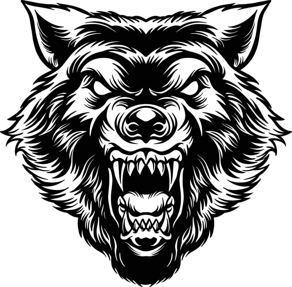 Silhouette Angry Wolf Head Tattoo vector