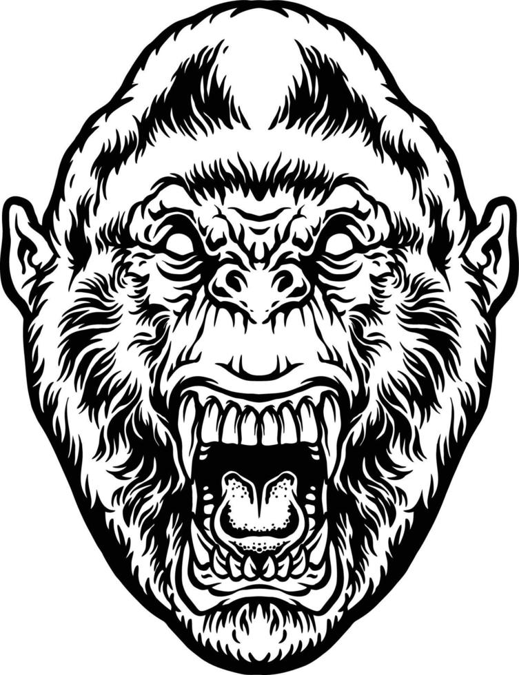 Monochrome Angry Gorilla Clipart vector