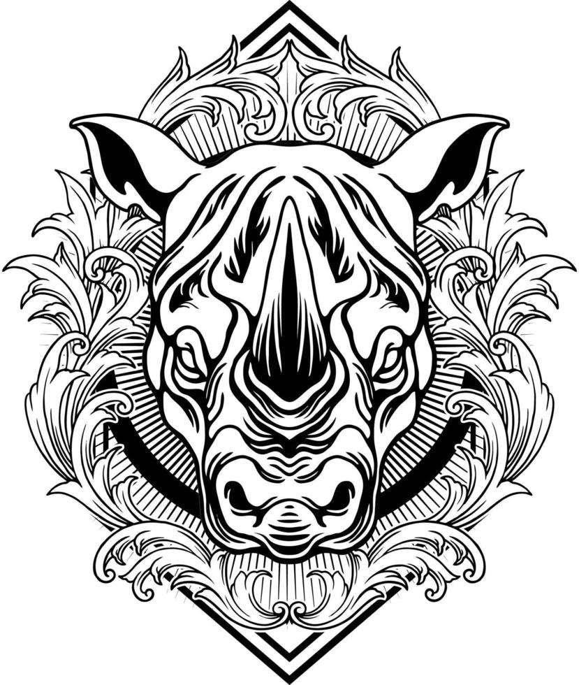 silueta de marco floral de adorno de rinoceronte vector