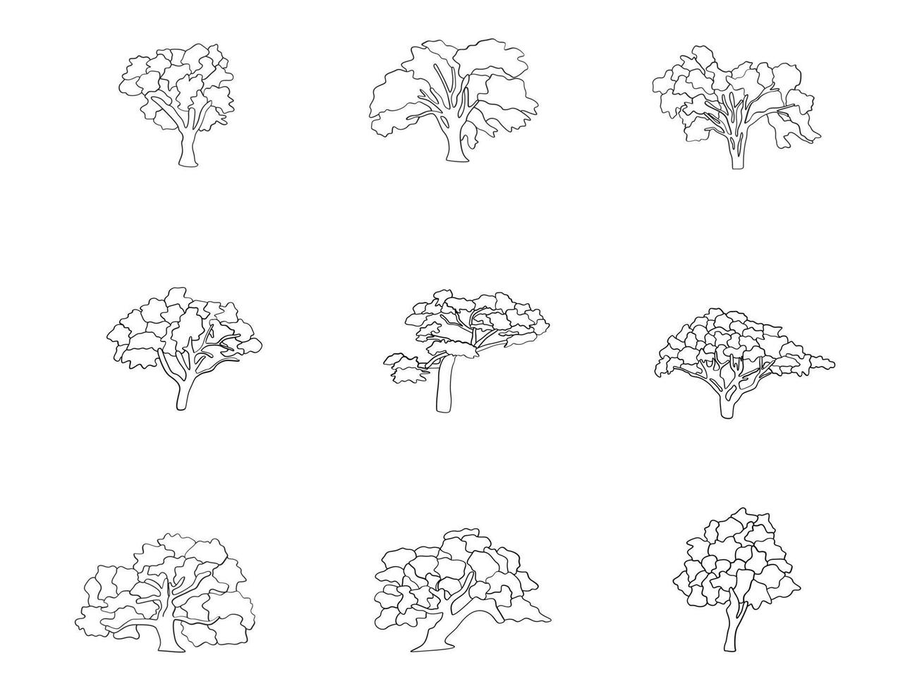 Tree line art set illustration sketch vector