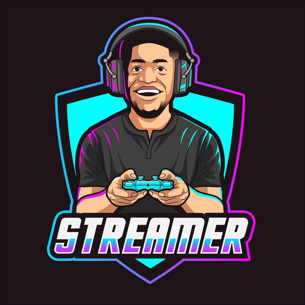 gamer streamer mascota logo vector ilustración