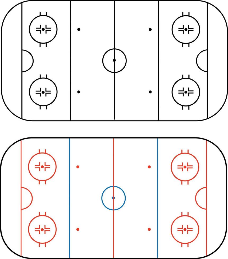 campo de hockey sobre hielo sobre fondo blanco. señal de pista de hockey sobre hielo. contorno de líneas en una pista de hockey sobre hielo. estilo plano vector