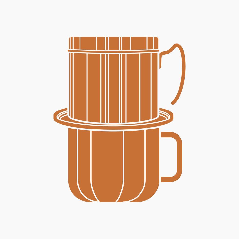 Editable Isolated Flat Monochrome Style Vietnam Drip Coffee Brewing Into a Mug Vector Illustration for Artwork Element of Cafe With Vietnamese Culture and Tradition Related Design