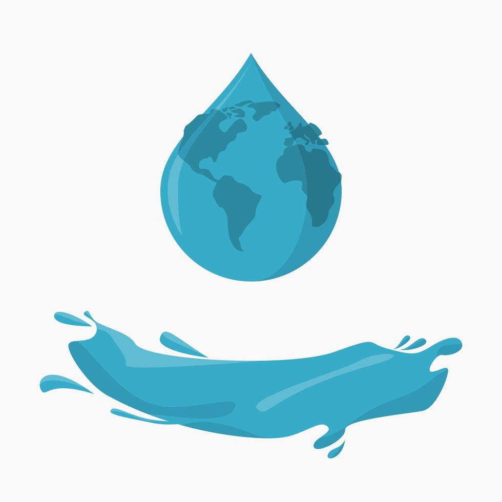 globo terráqueo editable como ilustración de vector de forma de gota de agua con salpicaduras de agua como banner para elementos de arte del día del agua o diseño relacionado con la campaña de estilo de vida ambiental y verde