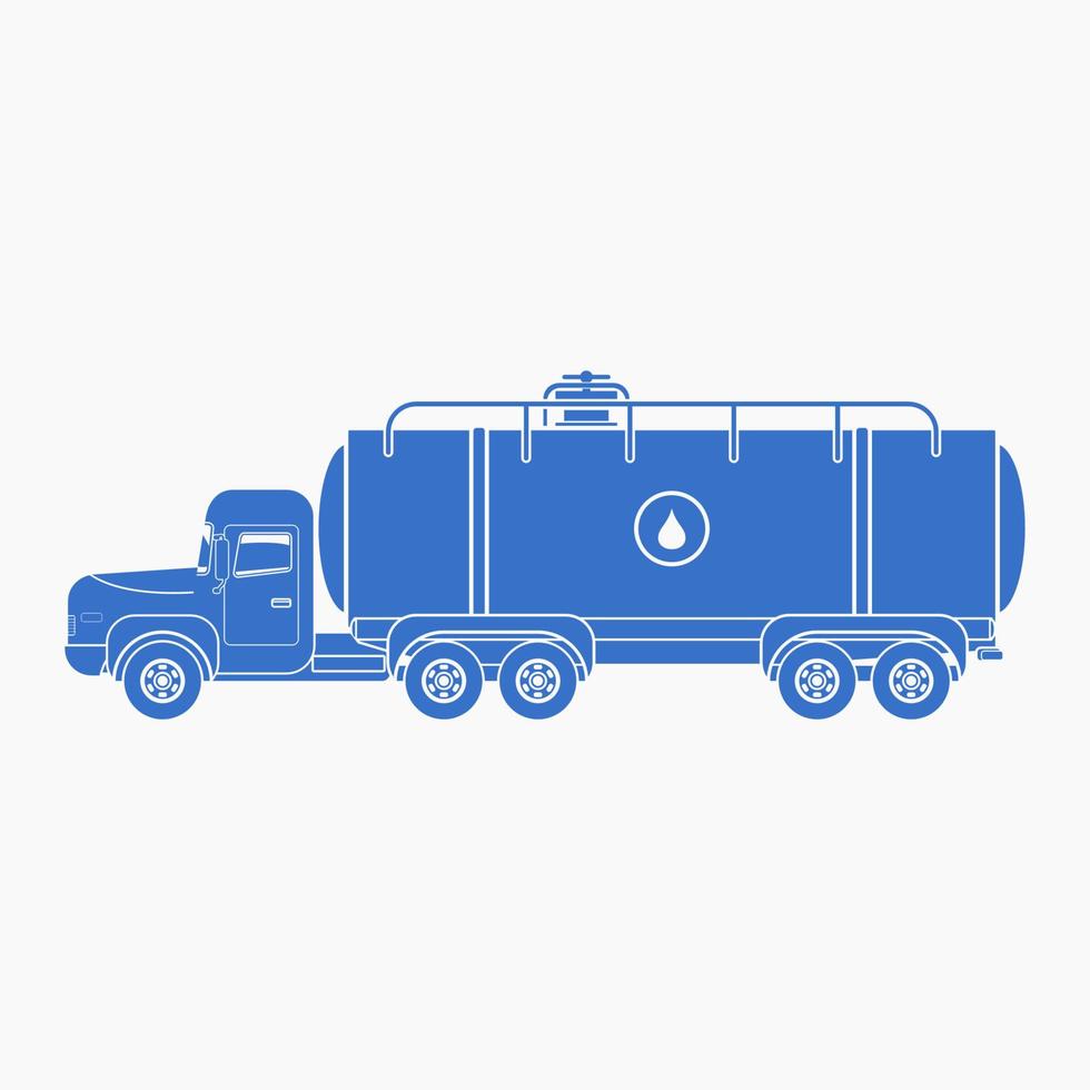 Editable Isolated Side View Water Truck in Flat Monochrome Style for Artwork Element of Water Day or Environmental and Transportation Related Design vector
