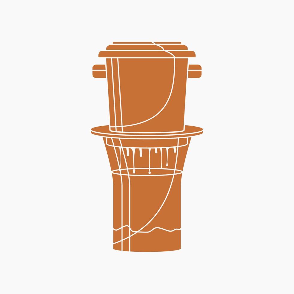 Editable Isolated Flat Monochrome Style Vietnam Drip Coffee Brewing Vector Illustration for Artwork Element of Cafe With Vietnamese Culture and Tradition Related Design