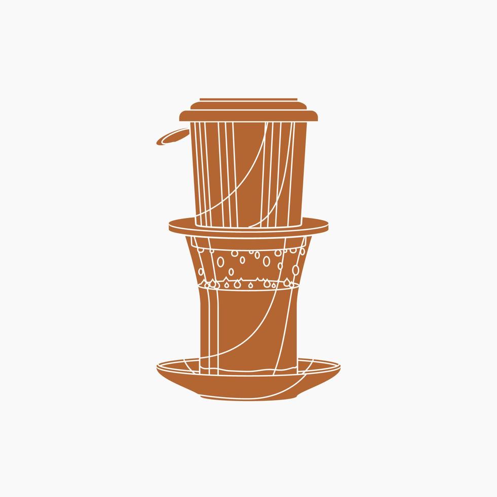 Editable Isolated Flat Monochrome Style Vietnam Drip Coffee Brewing With Saucer Vector Illustration for Artwork Element of Cafe With Vietnamese Culture and Tradition Related Design