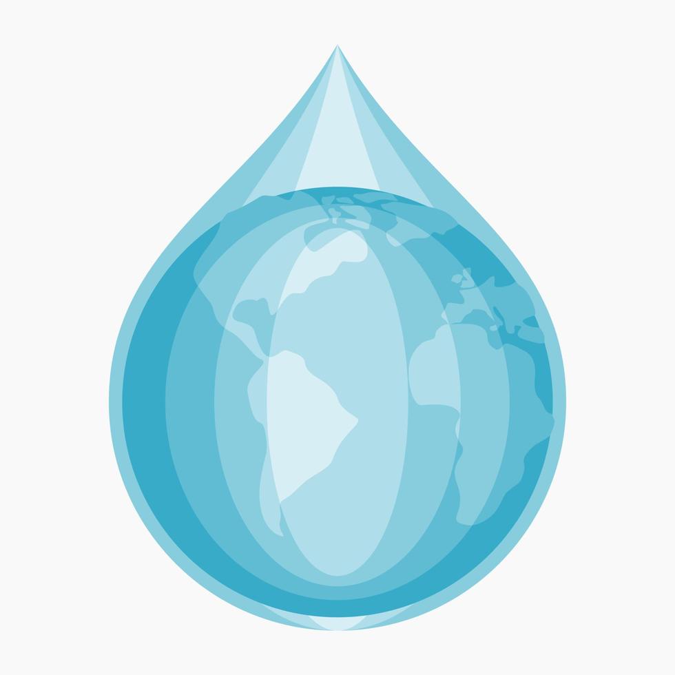 globo terráqueo editable en forma de gota de agua ilustración vectorial para el elemento artístico del día del agua o el diseño relacionado con la campaña ambiental y de estilo de vida verde vector