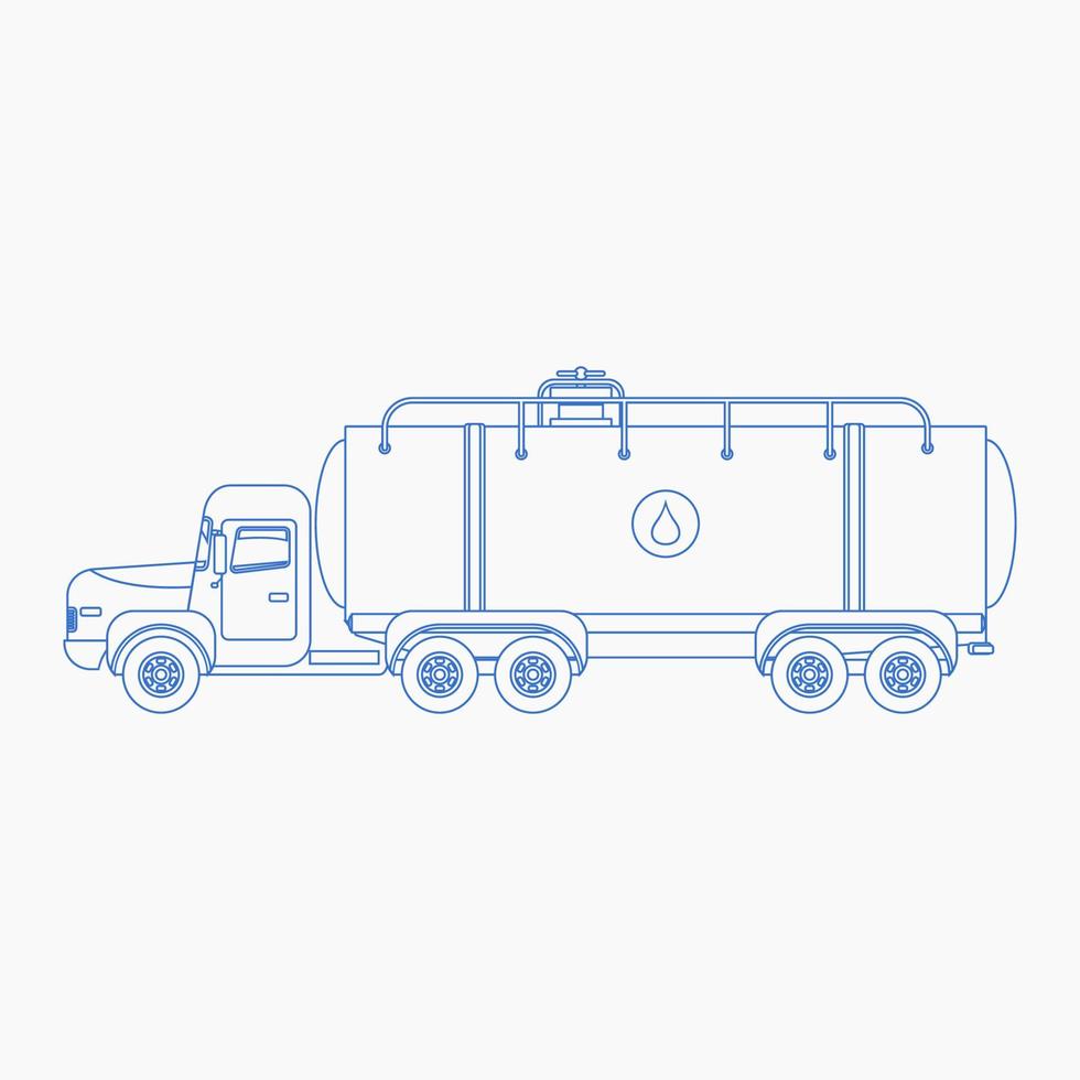 camión de agua de vista lateral aislado editable en estilo de contorno para elemento de arte del día del agua o diseño relacionado con el medio ambiente y el transporte vector