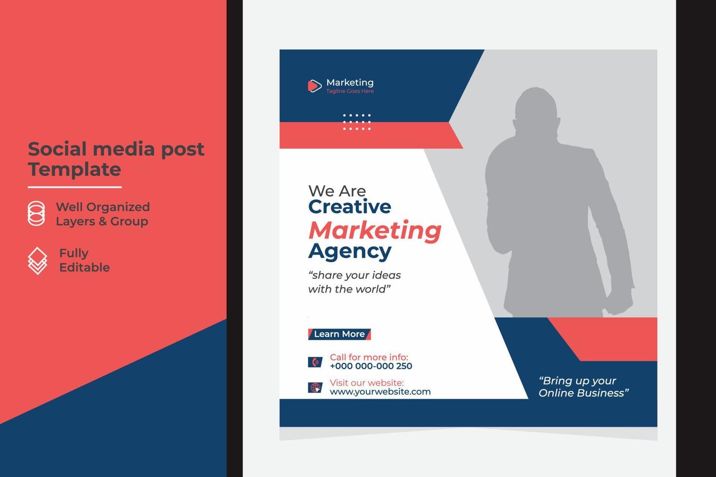 Corporate social media post design template for your business grow vector