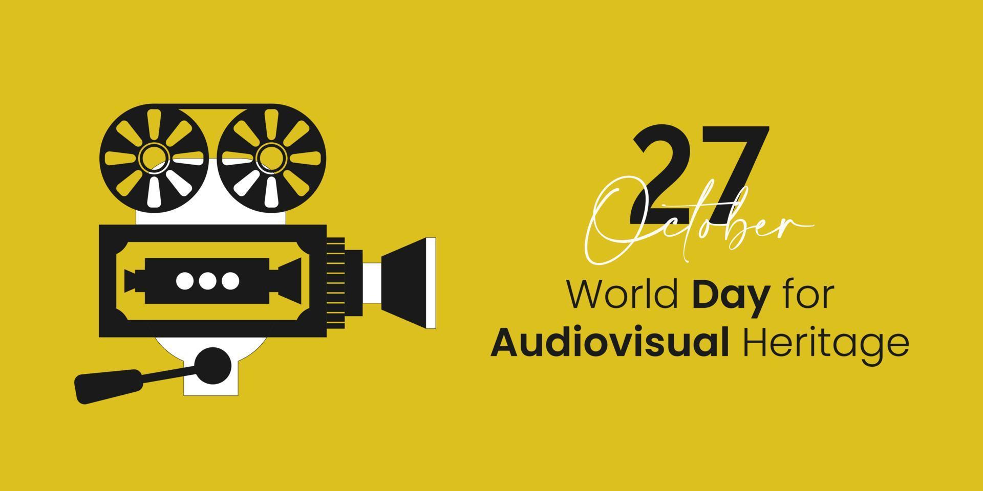 ilustración vectorial de banner sobre el tema del día mundial del patrimonio audiovisual que se celebra cada año el 27 de octubre en todo el mundo. vector