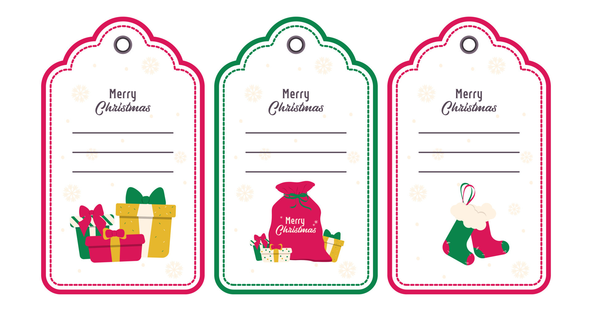 Set of Vector Tag Templates. Christmas tags with blank lines and designs.  Gifts, gift bag, socks, gift boxes. Gift tags to give or fill in a name at  a holiday party. 13336943