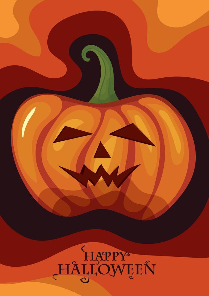 feliz calabaza divertida de halloween en el fondo violeta oscuro vector