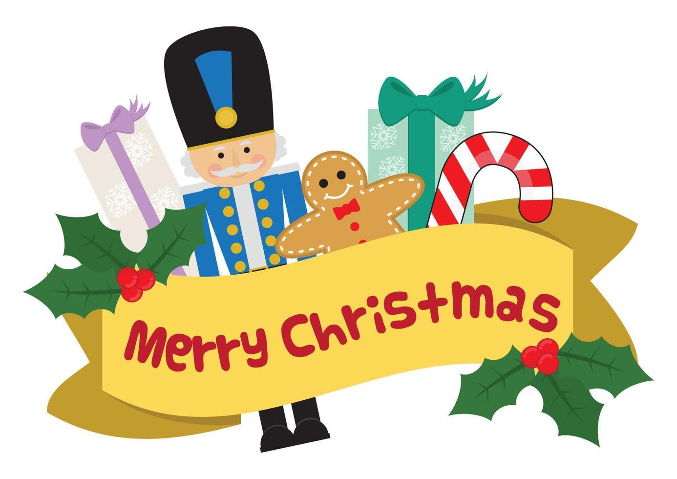 Yellow realistic detailed curved label paper Merry Christmas banner isolated on white background. Vector illustration