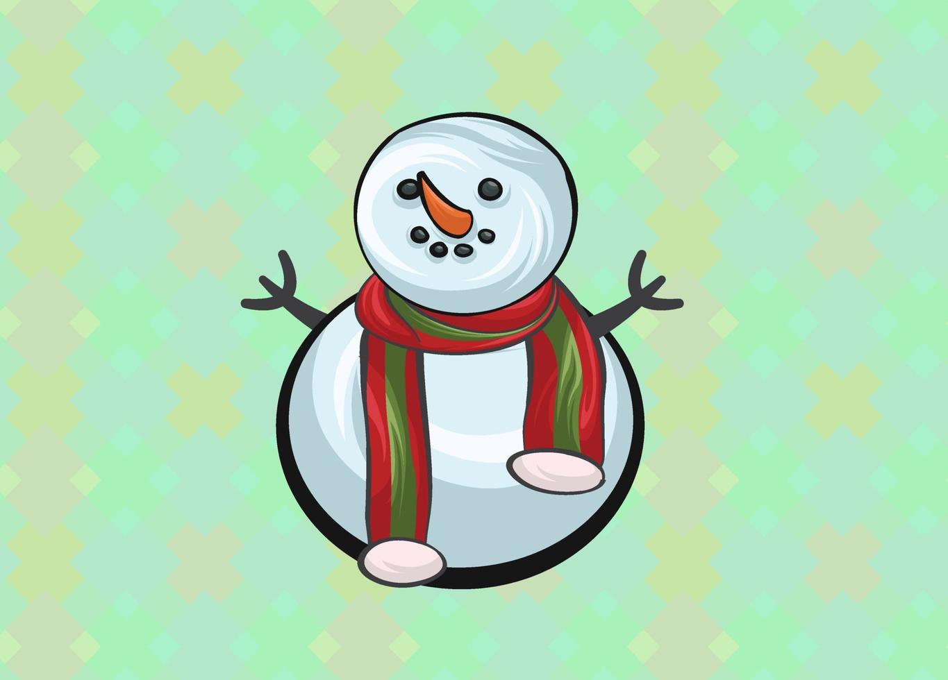 Christmas Cute Little Cheerful Snowman with Red Santas Cap. Christmas cute cartoon character. vector