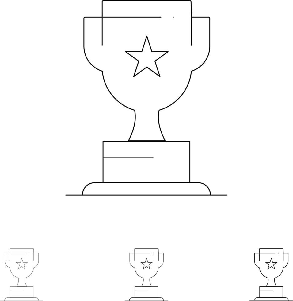 Award Cup Business Marketing Bold and thin black line icon set vector