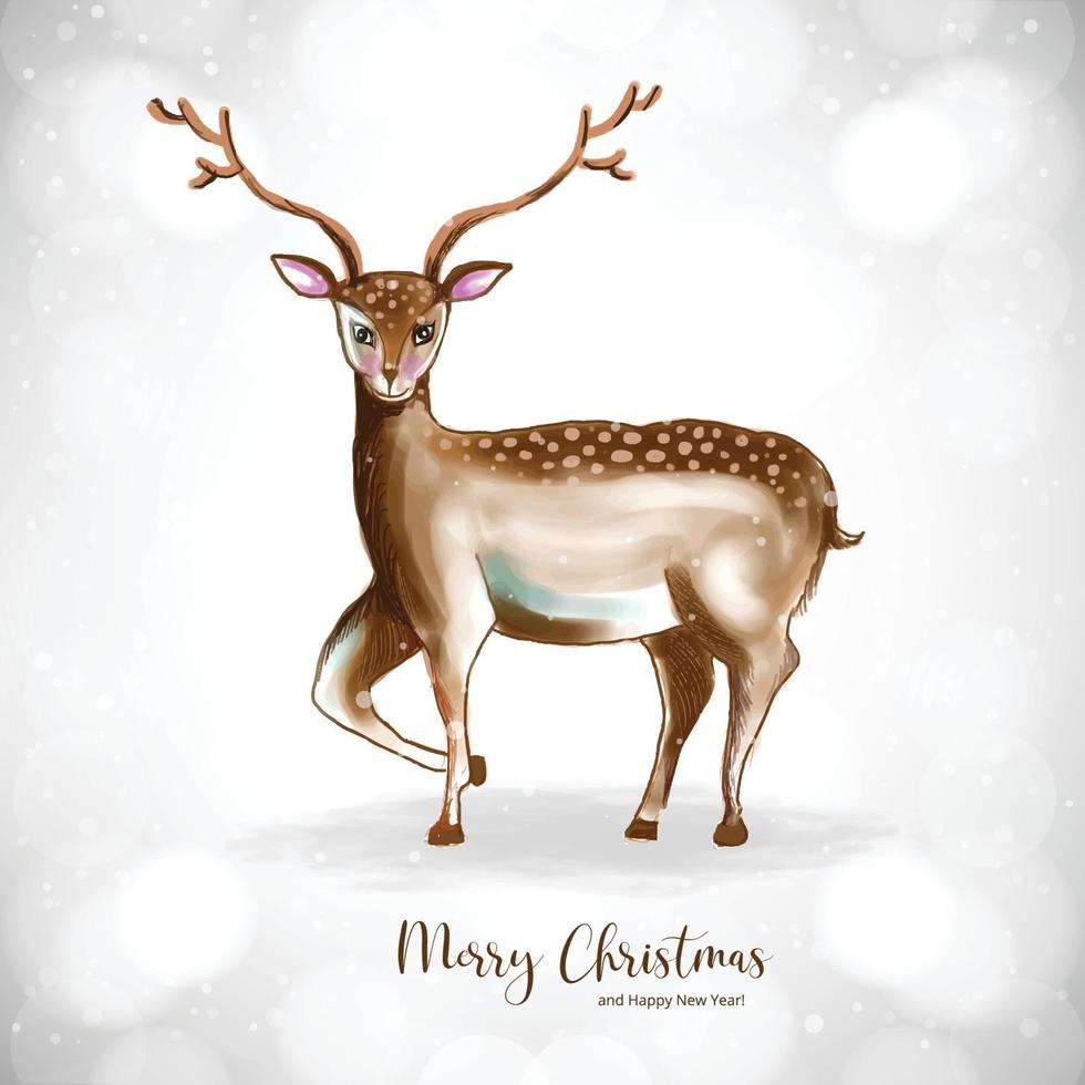 Hand drawn cute christmas deer on card background vector