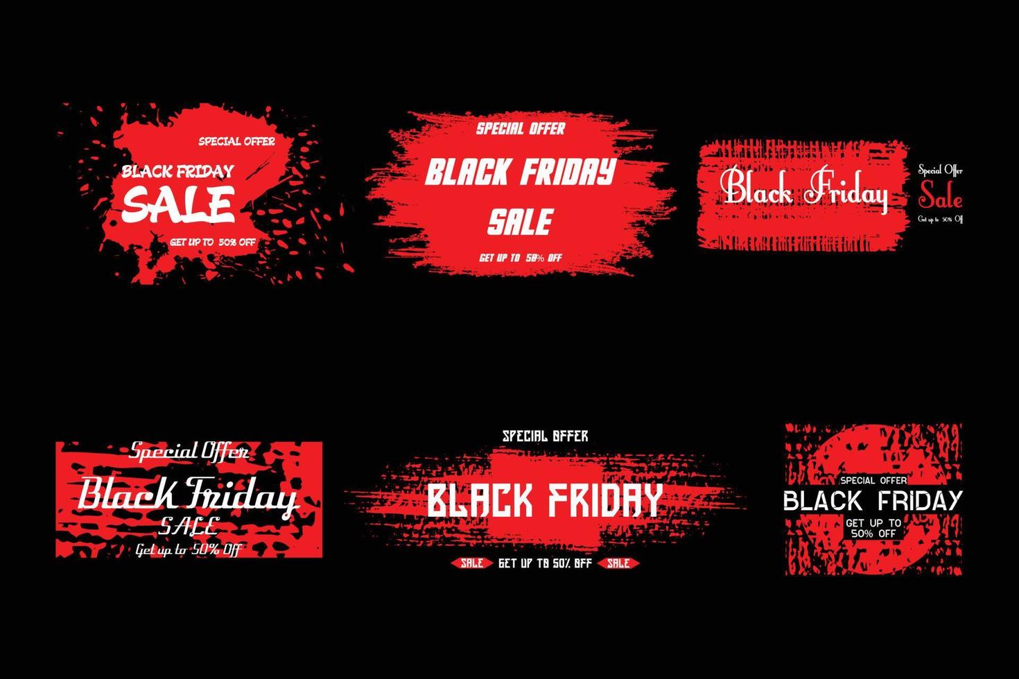 Black Friday sale promotional marketing banner, poster with red tags. Vector illustration