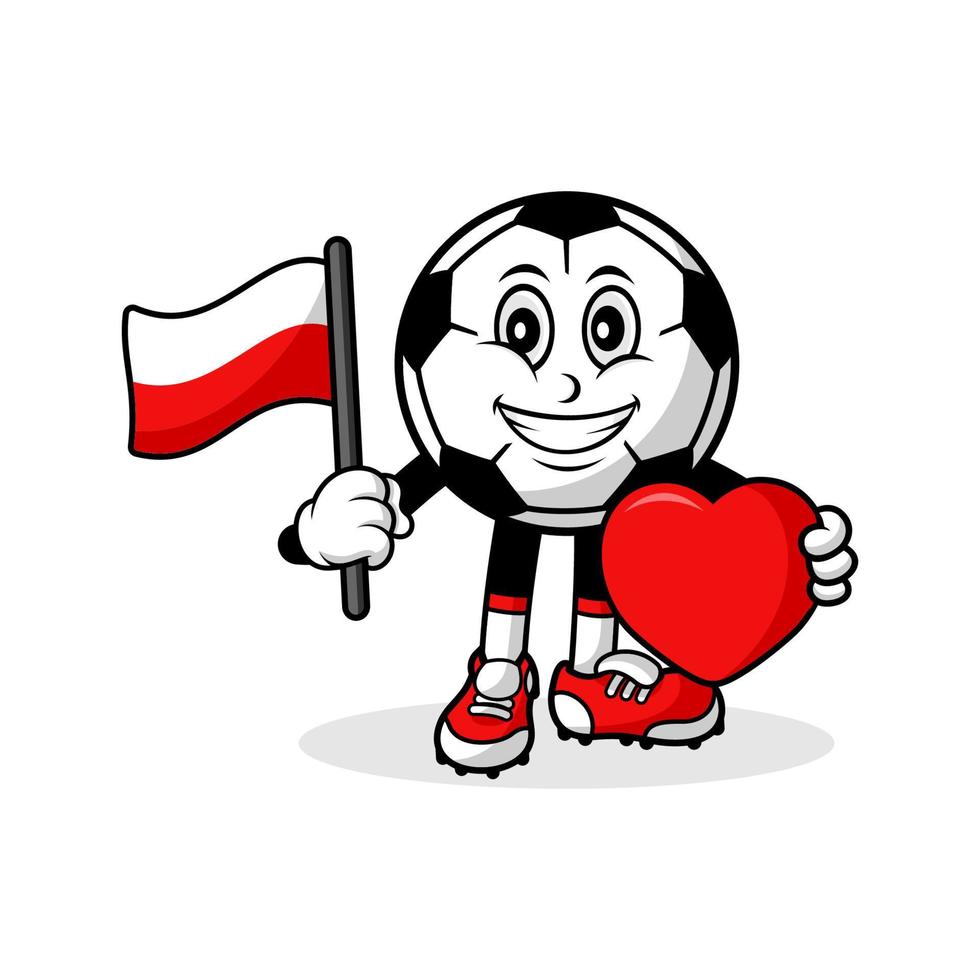 mascota dibujos animados fútbol amor polonia bandera diseño ilustración vector