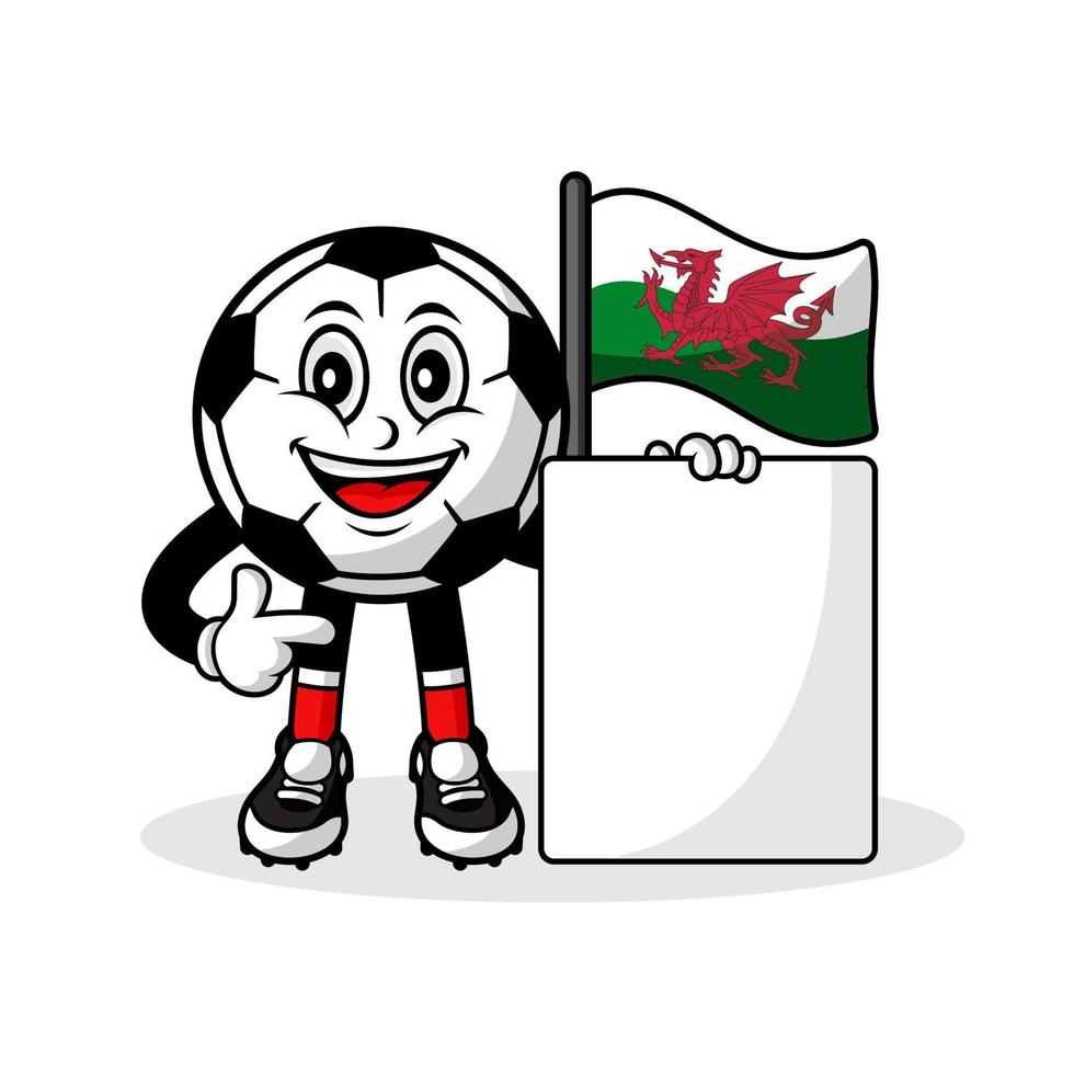 mascota, caricatura, fútbol, gales, bandera, con, bandera vector